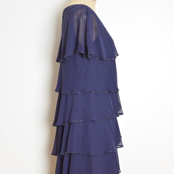 vintage Y2K dress navy tiered fairy flapper flutter beaded party midi witch M - Picture 5 of 8